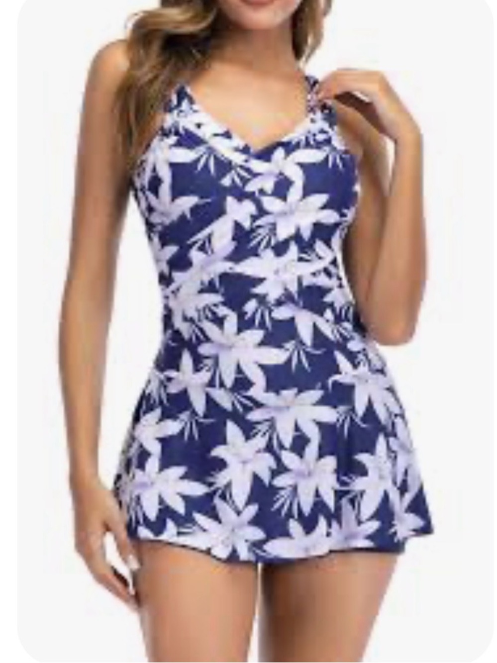 Navy & White womens Floral One-Piece Swimdress